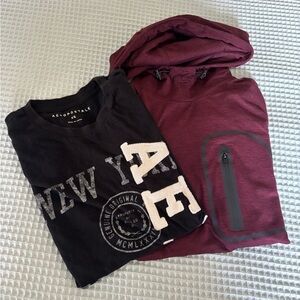 American Eagle Outfitters Black & Maroon Hoodie & Aero Graphic Tee